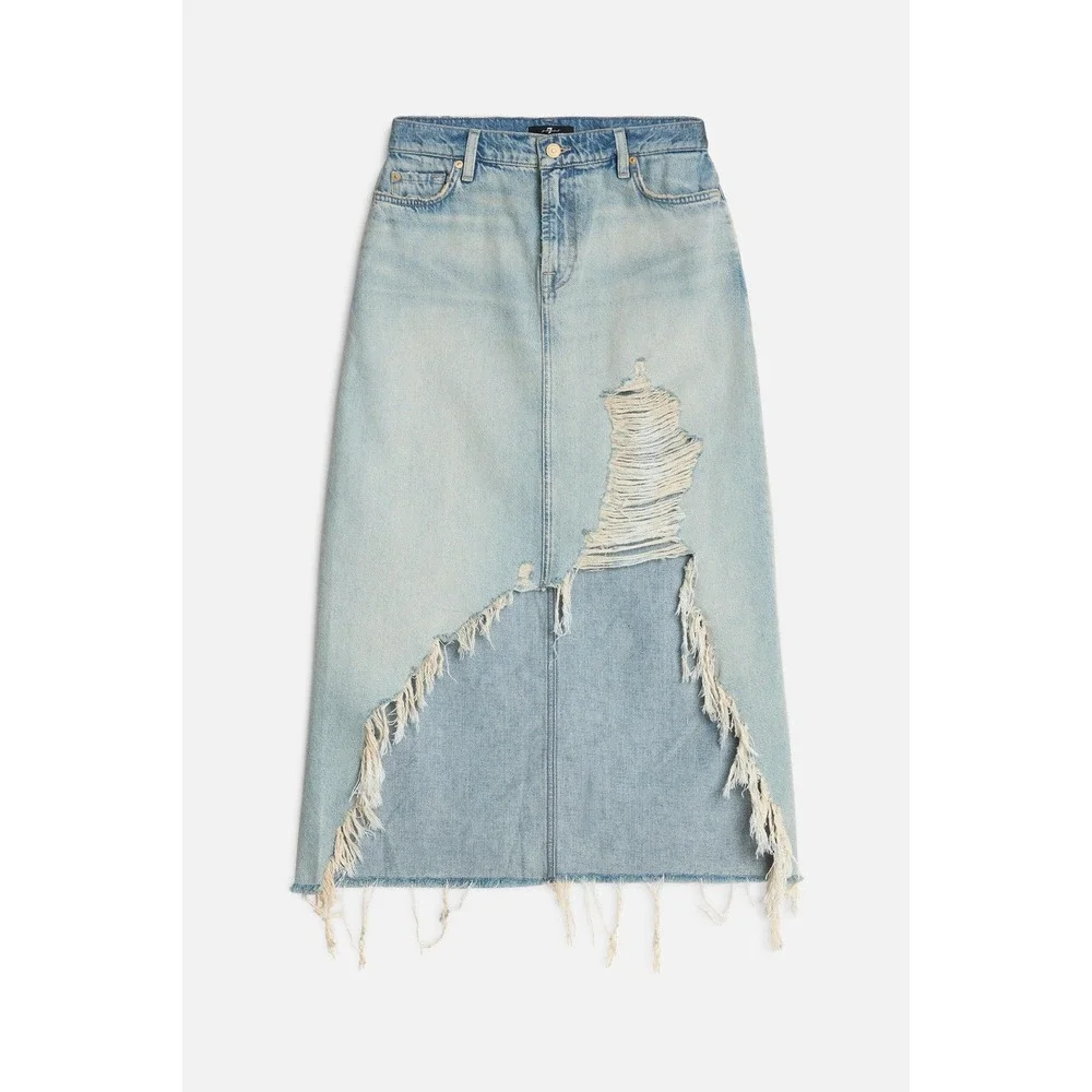 7 For All Mankind Distressed Asymmetrical Denim Maxi Skirt Size 27 - Picture 11 of 13